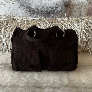 VERA BRADLEY Espresso Brown Microfiber Cargo Satchel 2 Handles Zip Top Y2K